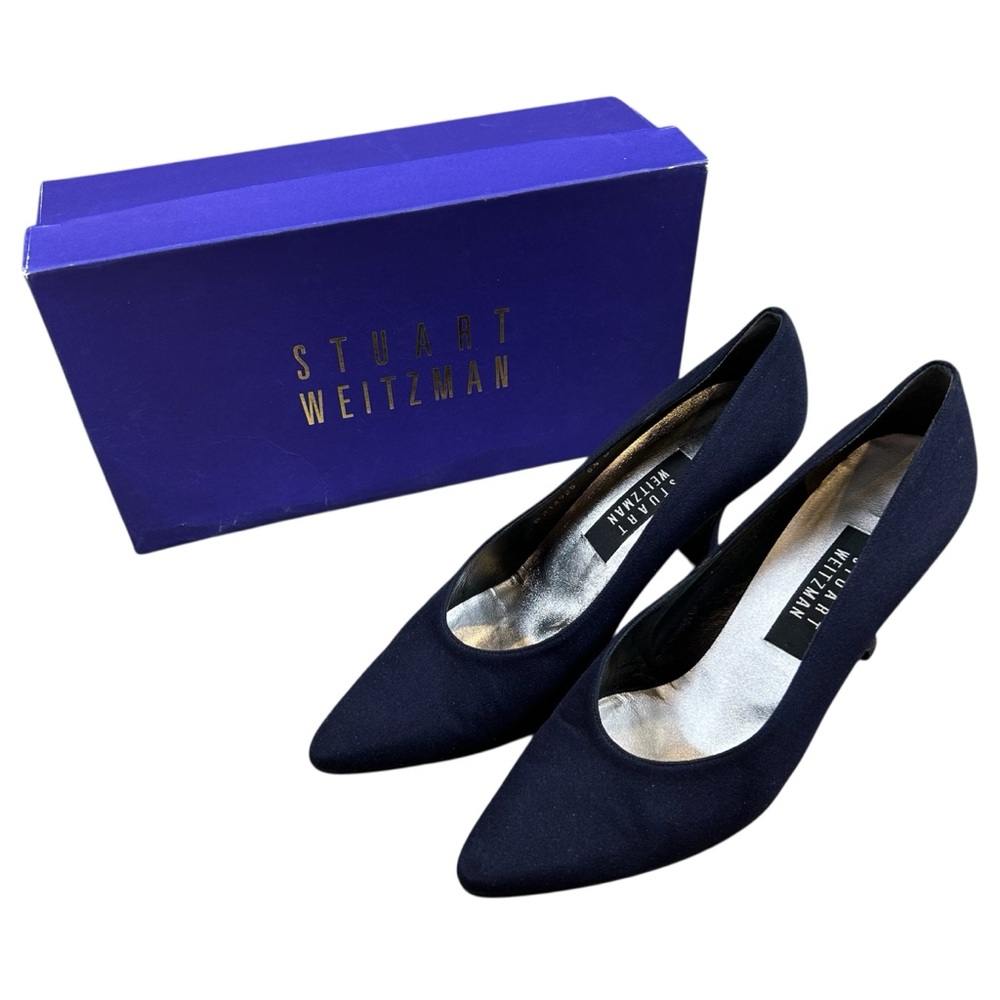 Vintage Stuart Weitzman Lorraine Navy Blue Fabric Pumps Worn Once - Size 8.5